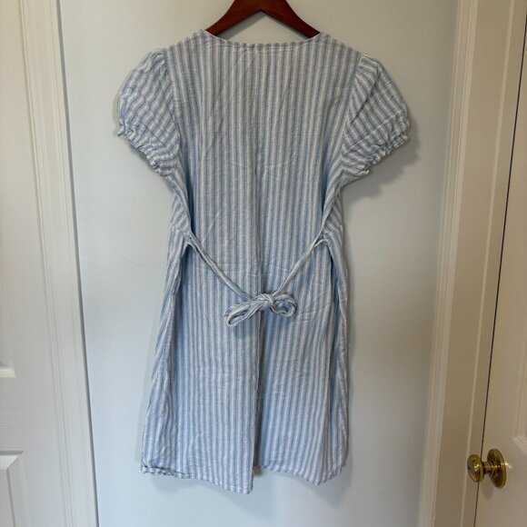 Blumind Linen Blend Dress Striped Summer Dress Junior Size 9 White Blue Buttons - Picture 11 of 14